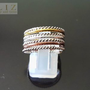 Sterling Silver 925 Set Of 7 Rings Colored Stackable Set Assorted Rings with mild Copper and Brass Accents Meditation Antistress
