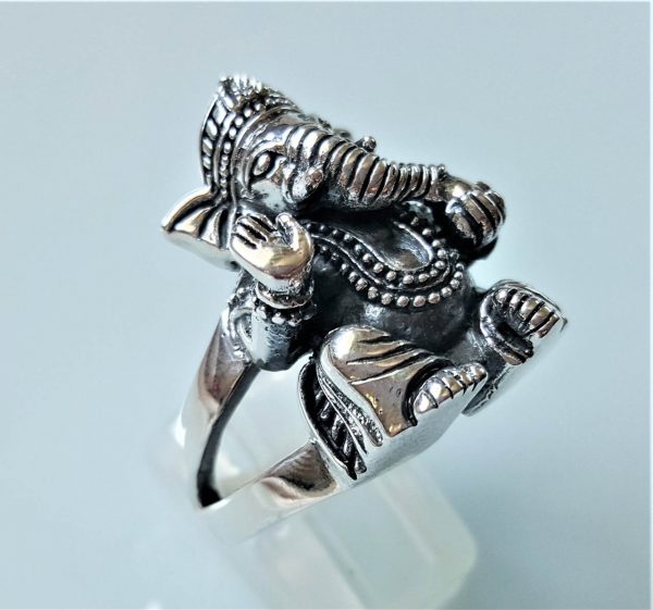 Ganesh 925 Sterling Silver Ring Great Ganesha Blessing Lord of Success Wealth Wisdom Om Ohm Aum Talisman Amulet Good Luck Ohm Symbol Heavy 21 gr