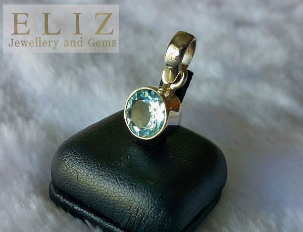 Blue Topaz Sterling Silver 925 Pendant Genuine Sky Blue Topaz Charm Round Shape Natural Gemstone