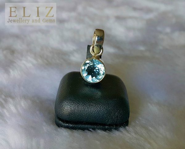 Blue Topaz Sterling Silver 925 Pendant Genuine Sky Blue Topaz Charm Round Shape Natural Gemstone