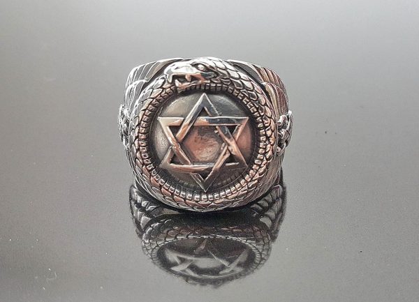 Ouroboros 925 Sterling silver Ring Star of David Snake eating its Tail Phoenix at Sides Protective Amulet Talisman