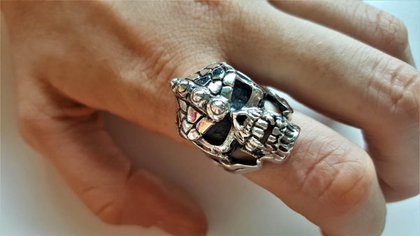 Skull Sterling Silver 925 Ring Reptilian Mohawk Skull Ring Biker Rock Punk Goth