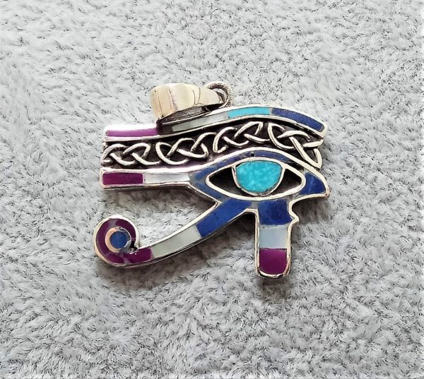 Eye of Horus 925 Sterling Silver Pendant Ancient Egyptian Symbol of Protection Royal Power Natural Turquoise Lapis Lazuli Mother of Pearl
