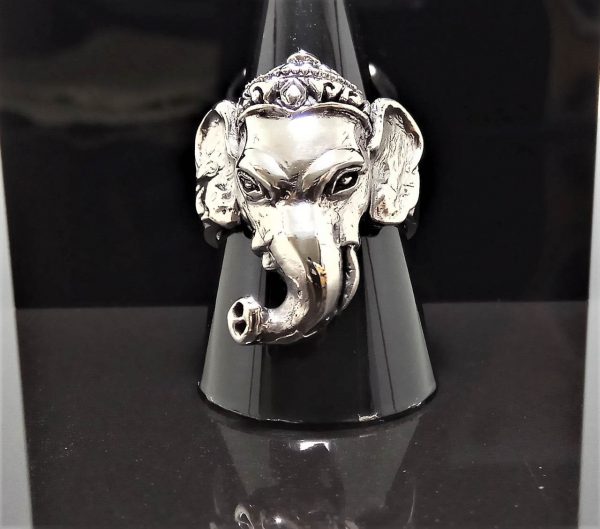 Ganesh 925 Sterling Silver Ring Elephant Great Ganesha Blessing Lord of Success Wealth Wisdom Ohm Aum Talisman Amulet Good Luck Ohm Symbol