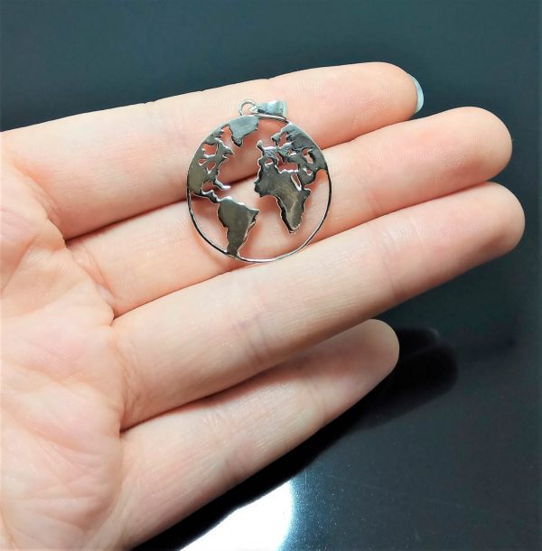 World MAP Pendant STERLING SILVER 925 Planet Earth Globe Geography Gift