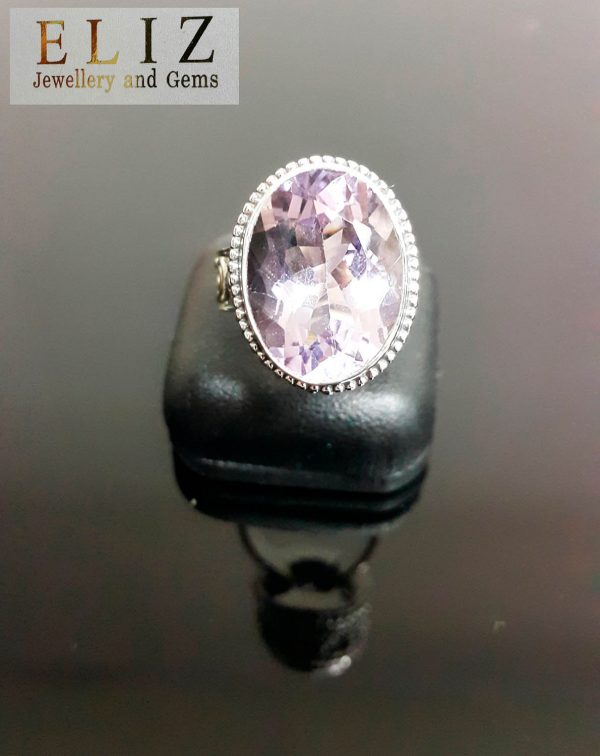 Genuine Brazilian AMETHYST Sterling Silver Ring Handmade UNIQUE Natural Clear Gemstone Size 7