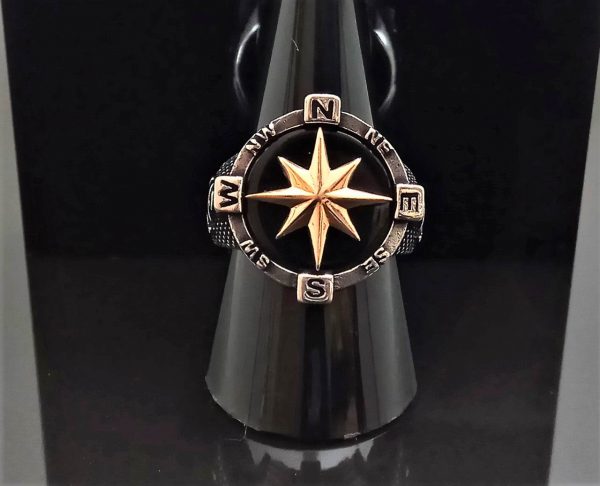 Compass 925 Sterling Silver RIng Wind Rose Nautical Sun Dial Wheel & Anchor North/South East/West Talisman