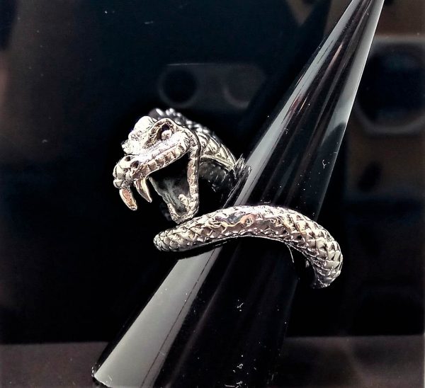 Snake STERLING SILVER 925 Ring Cleopatra Jewelry Snake Teeth Talisman Amulet Good Luck Heavy 18 grams Adjustable