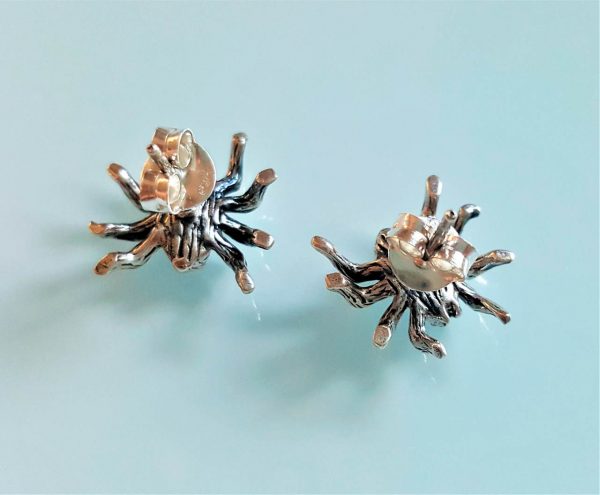 Spider Stud Earrings 925 Sterling Silver Black Onyx Spiders Stud Earrings Gothic