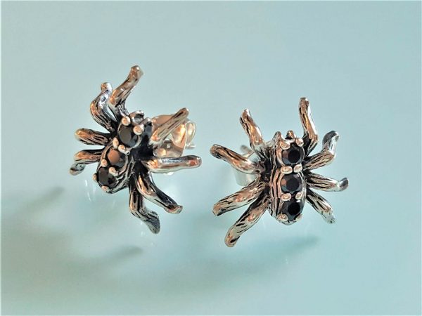 Spider Stud Earrings 925 Sterling Silver Black Onyx Spiders Stud Earrings Gothic