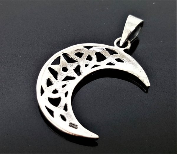 Crescent Moon Pendant Sterling Silver 925 Star Occult Wiccan Pagan Pentagram Pentacle Talisman Amulet Charm Necklace