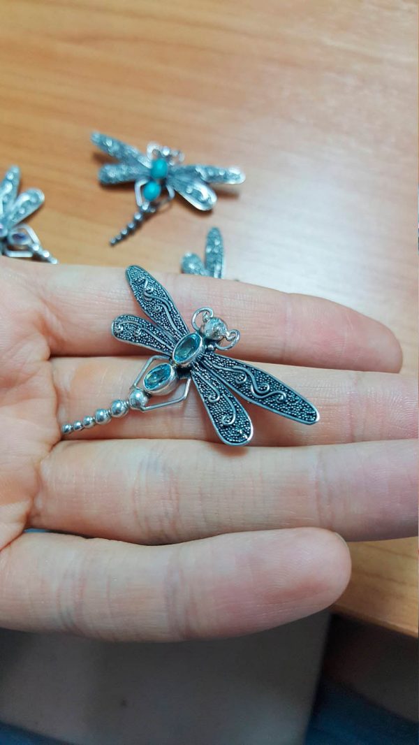 Dragonfly Pendant Sterling Silver 925 Brooch/PENDANT Genuine Peridot Gift Handmade Amethyst/Turquoise/Garnet/Blue Topaz Natural Gemstones