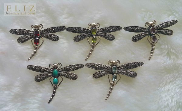 Dragonfly Pendant Sterling Silver 925 Brooch/PENDANT Genuine Peridot Gift Handmade Amethyst/Turquoise/Garnet/Blue Topaz Natural Gemstones