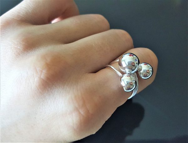 STERLING SILVER 925 Ring Three Balls Stylish Geometric Modern Ring Simple Beauty Exclusive Design Gift for Her