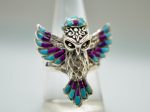 Owl Ring 925 Sterling Silver Symbol Of Wisdom Natural Turquoise, Purple Howlite Talisman Amulet Owl in a flight