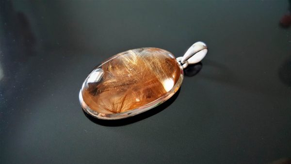 Natural Golden Rutile Quartz STERLING SILVER 925 Pendant Crystal of Wealth Venus Hair Gorgeous Gemstone Exclusive Gift Talisman