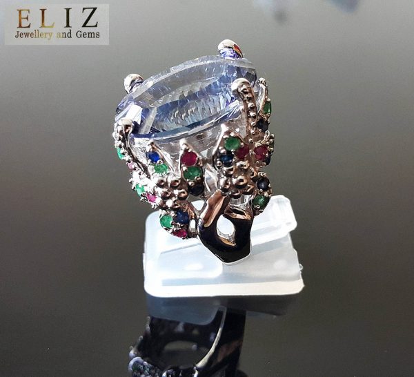 Sterling Silver 925 Ring Natural Mystic Topaz & Genuine Sipphire Ruby Emerald Exclusive Design