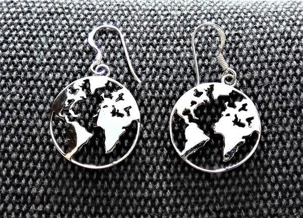 World MAP Earrings STERLING SILVER 925 Planet Earth Globe Geography Gift