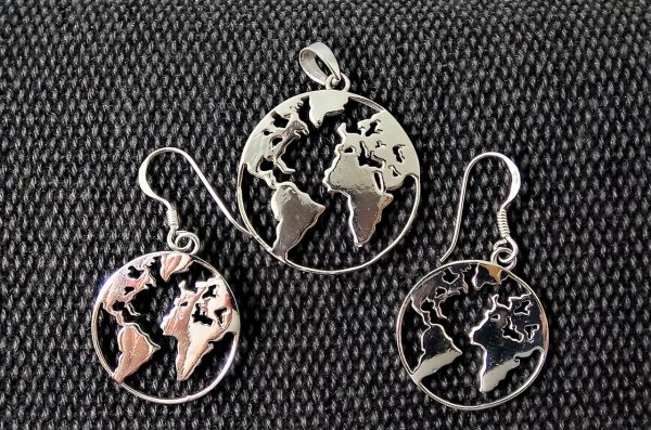 World MAP Earrings STERLING SILVER 925 Planet Earth Globe Geography Gift