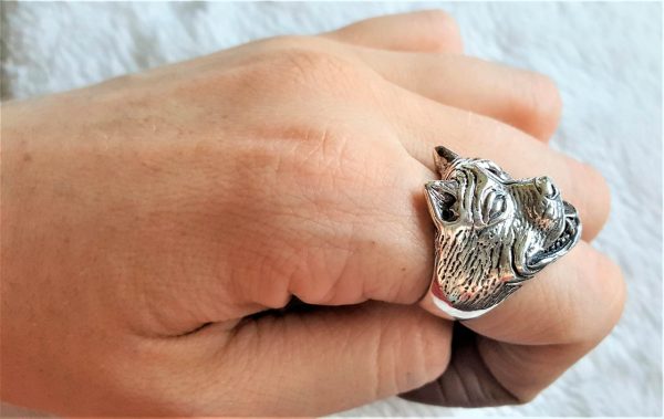 Dog 925 Sterling Silver Ring Staffordshire Bull Terrier Staffie Dog Ring Pet Talisman Exclusive Design Gift 24 grams