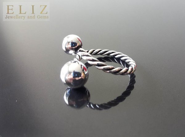 STERLING SILVER 925 Ring Two Ball Twist Rope band Geometric Modern Adjustable Simple Beauty Exclusive Design Gift for Her Size 6,7,8,9.5