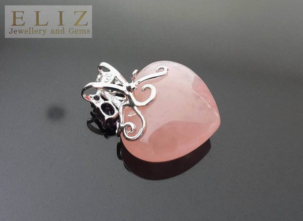 Eliz 925 Sterling Silver Natural ROSE Quartz Heart/LOVE Pendant with Genuine Precious Pridot, Garnet, Amethyst Citrine Exclusive Gift