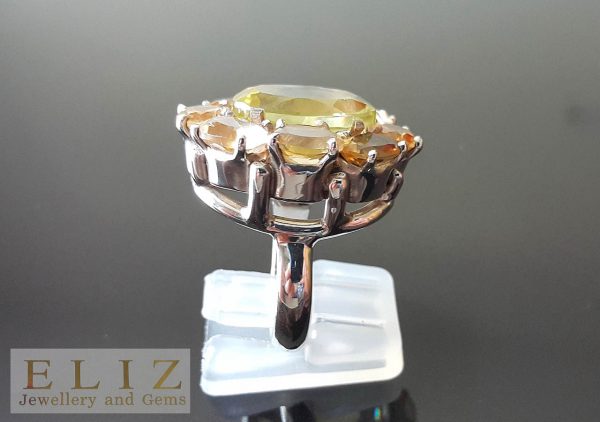 Genuine Citrine & Lemon Quartz Flower Sterling Silver Ring Natural Gemstones Exclusive Gift