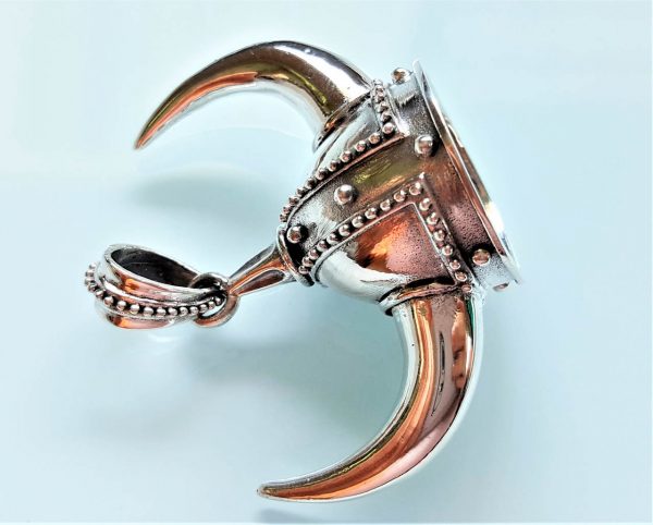 STERLING SILVER 925 Viking Helmet Horns God Odin Pendant Amulet Viking Jewelry Scandinavian Talisman Heavy 21 grams