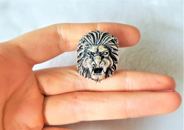 Lion 925 STERLING SILVER Ring Large Massive LION Head Royal Power Leo King Exclusive Gift Talisman Heavy Ring 26 grams