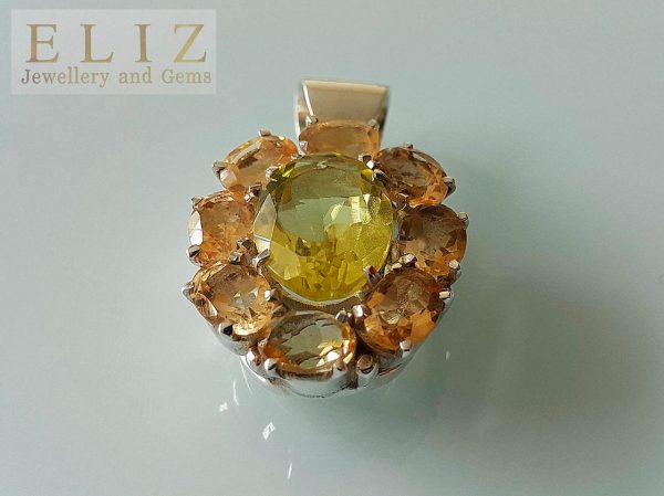 Genuine Citrine & Lemon Quartz Pendant Incredible Flower Sterling Silver 925 Natural Gemstones Pendant Exclusive Gift