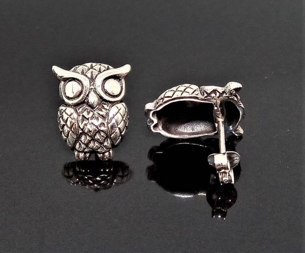 Owl Stud Earrings STERLING SILVER 925 Bird Symbol of Wisdom and Feminity Talisman Amulet