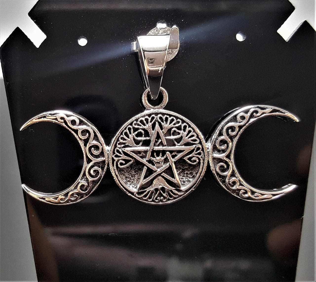 Triple Moon Pentagram & Goddess Pendant with Silver Chain Pagan/Wiccan. 
