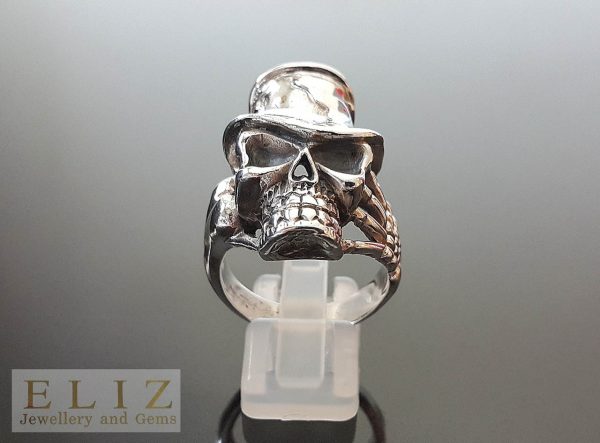 Skull 925 Sterling Silver Top Hat Slash Skull Rocker Biker Goth Ring Heavy 18 grams Handmade