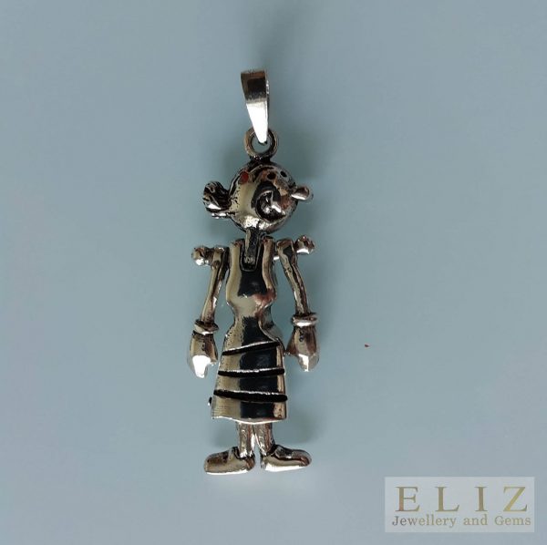 Popeye Sterling Silver 925 Pendant The Sailor/Olive Oyl Cartoon Gift MOVABLE Legs Arms Head Sea Anchor