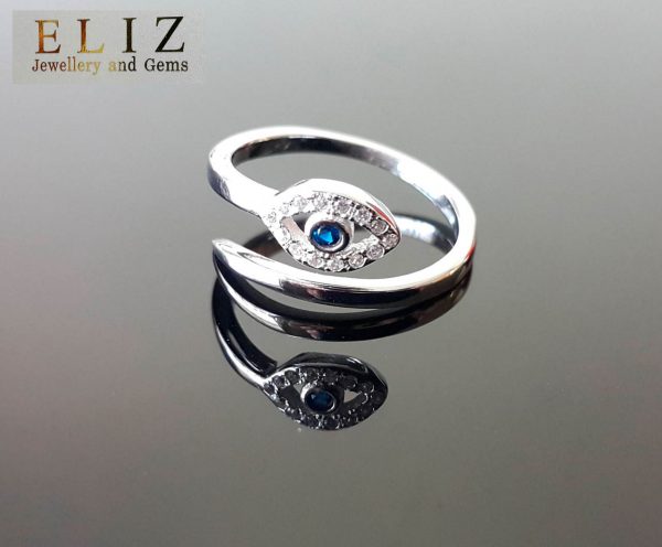 All Seeing Eye Sterling Silver 925 Ring Cubic Zirconia Protection Evil Eye Talisman Amulet