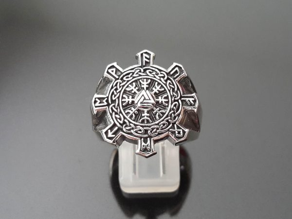 Viking 925 Sterling Silver Ring Helm of Awe Aegishjalmur Elder Futhark VALKNUT Amulet Talisman Sacred Symbol