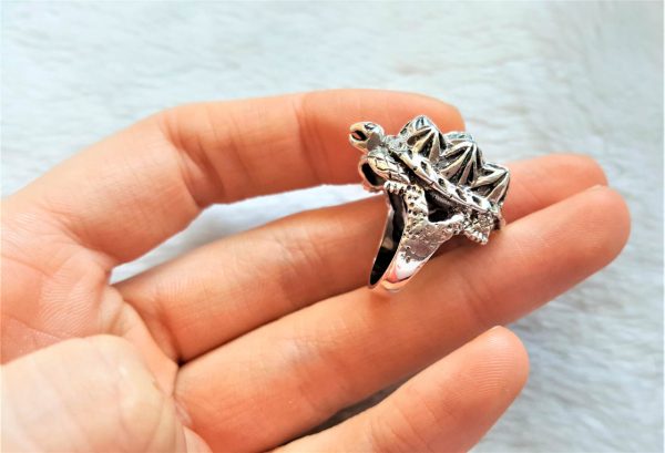 Turtle Sterling Silver 925 Ring Sea Turtle Ocean Animal Good Luck Gift Totem Animal Talisman Amulet