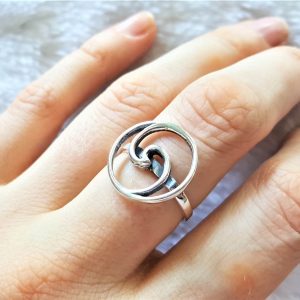 STERLING SILVER 925 Yin Yang Wave Harmony Balance Galaxy Swirl Ring Sacred Symbol Talisman Amulet