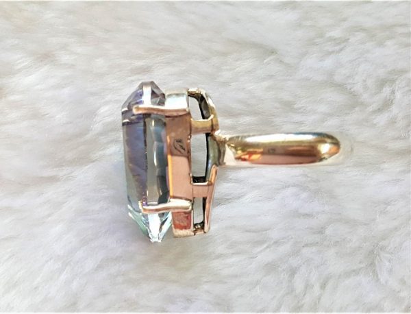 Sterling Silver 925 Mystic Quartz Ring Natural Gemstone Huge Pear Shape Mysterious Gem