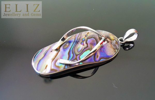 FLIP FLOP Sterling Silver Pendant Beach White Mother of Pearl or ABALONE Haliotis Natural Shell holiday gift