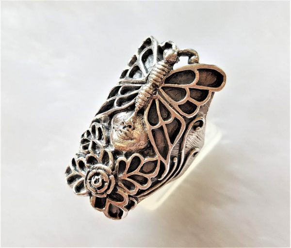 925 Sterling Silver Ring Butterfly Nymph Elf Fairy Floral Magic Motive Handmade