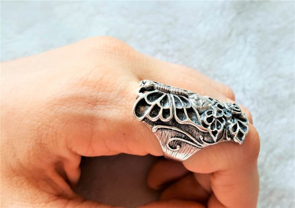 925 Sterling Silver Ring Butterfly Nymph Elf Fairy Floral Magic Motive Handmade