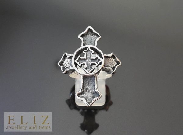 Raw Gothic Cross 925 Sterling Silver Ring Knight Templar Biker Talisman Amulet Sacred Symbol Handmade