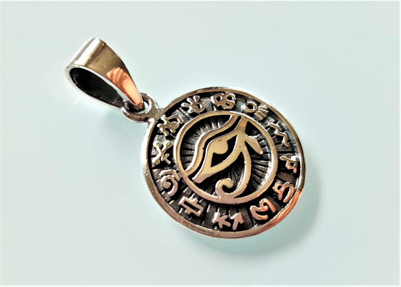 Ancient Hieroglyph Charm Rustic .925 Sterling Silver 41mmx32mm Medallion Pendant 