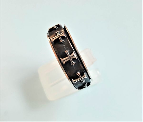 Eliz Solid .925 Sterling Silver Unisex Ring Cross Spinner Anti Stress Fidget Meditation Kinetic Exclusive Unique Design