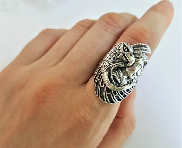 American Indian Ring Sterling Silver 925 Ring Eagle Protector Women American Indian Talisman Amulet Feather Free Spirit Handmade