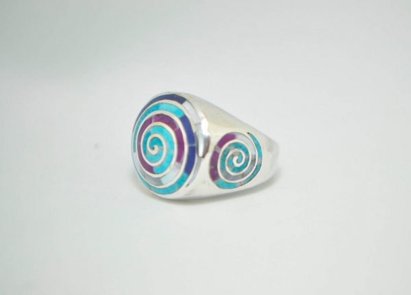 Kundalini Ring 925 Sterling Silver Natural Lapis Amethyst Turquoise Mother of Pearl Kundalini Swirl