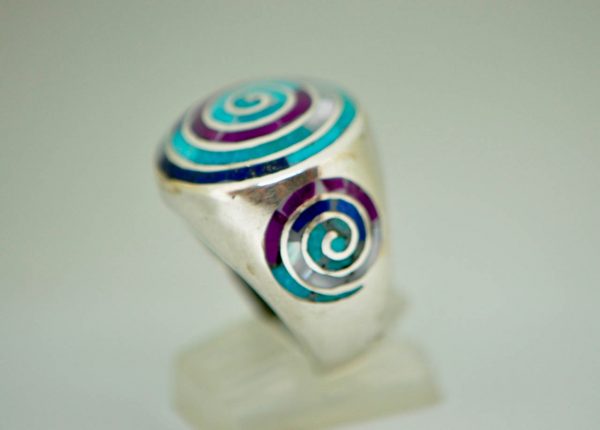 Kundalini Ring 925 Sterling Silver Natural Lapis Amethyst Turquoise Mother of Pearl Kundalini Swirl