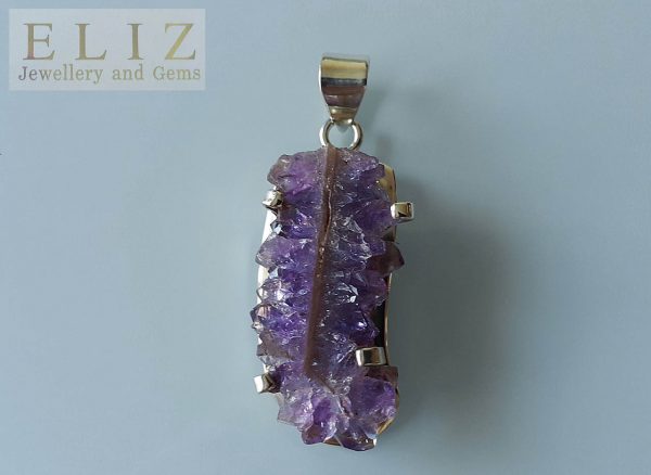 Natural Druzy Amethyst Quartz Crystal Geode Rock STERLING SILVER 925 Pendant Unique Gift Genuine Gemstone