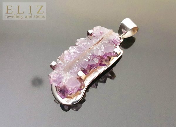 Natural Druzy Amethyst Quartz Crystal Geode Rock STERLING SILVER 925 Pendant Unique Gift Genuine Gemstone